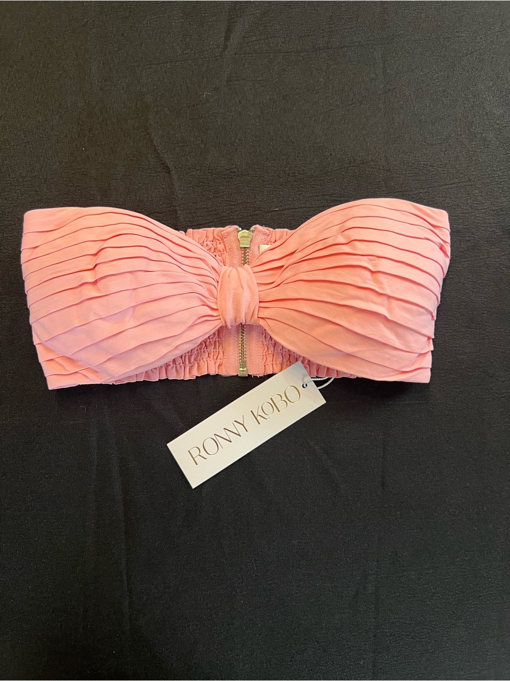 Ronny Kobo Mayah Pink Petal Strappless Pleated Bandeau Tube Top size small NWT
